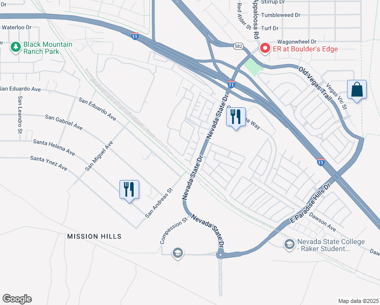 map of restaurants, bars, coffee shops, grocery stores, and more near 965 Nevada State Drive in Henderson