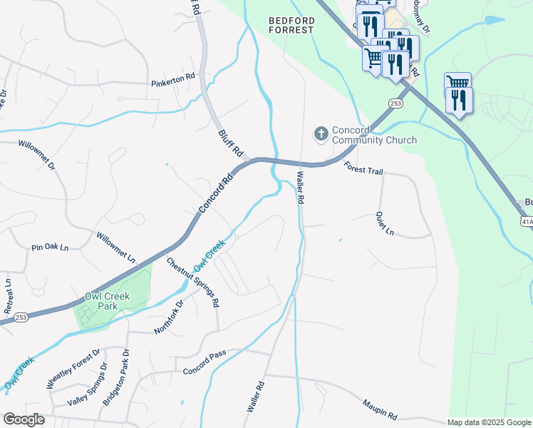 map of restaurants, bars, coffee shops, grocery stores, and more near 9792 Glenmore Lane in Brentwood