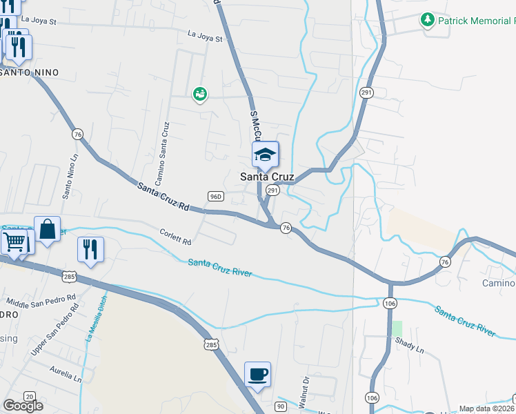map of restaurants, bars, coffee shops, grocery stores, and more near 126 South McCurdy Road in Santa Cruz