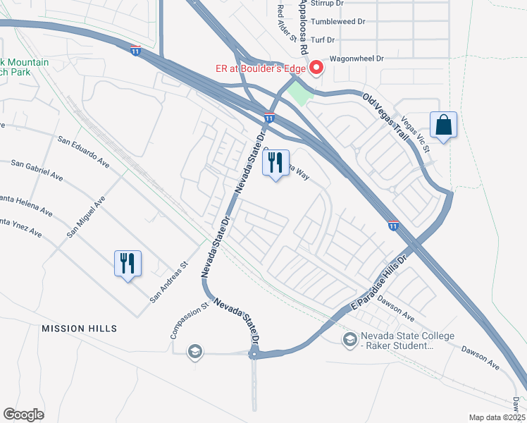map of restaurants, bars, coffee shops, grocery stores, and more near 501 Conestoga Way in Henderson