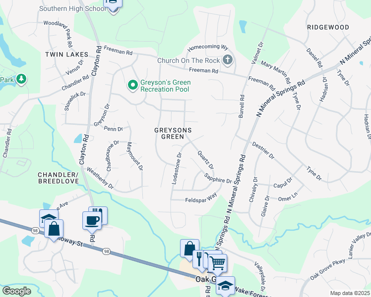 map of restaurants, bars, coffee shops, grocery stores, and more near 4 Evanwald Court in Durham