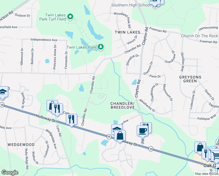 map of restaurants, bars, coffee shops, grocery stores, and more near 198 Upland Meadow Lane in Durham