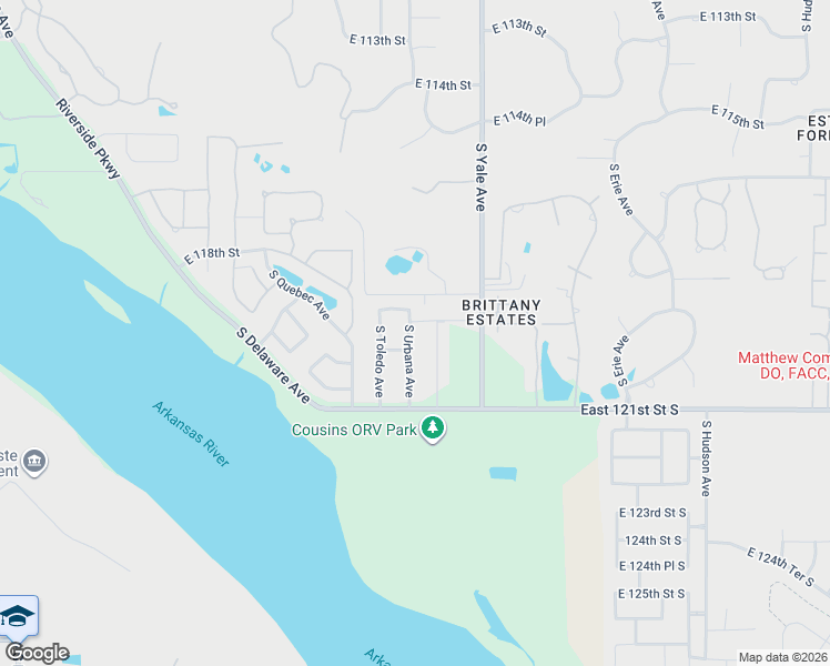 map of restaurants, bars, coffee shops, grocery stores, and more near 11902 South Urbana Avenue in Tulsa