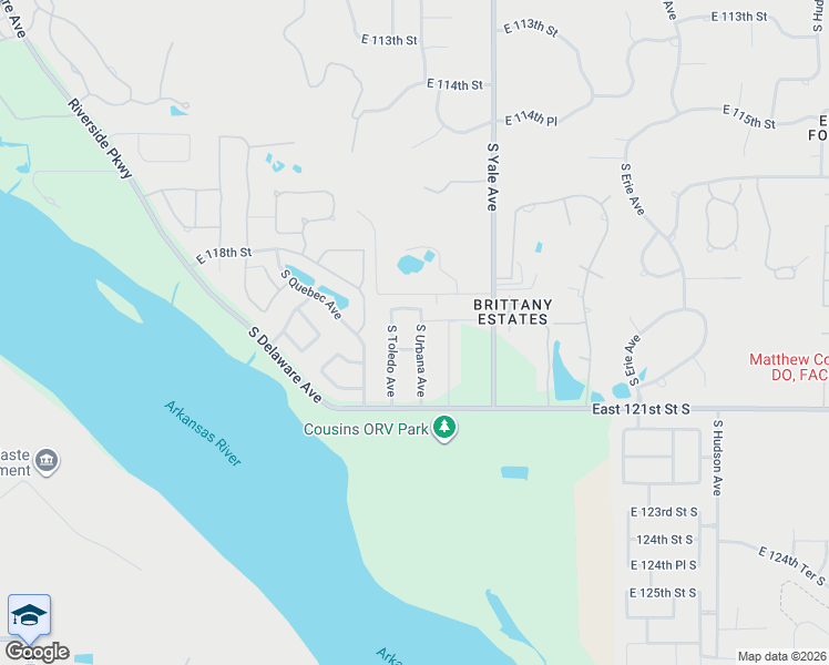 map of restaurants, bars, coffee shops, grocery stores, and more near 11902 South Urbana Avenue in Tulsa