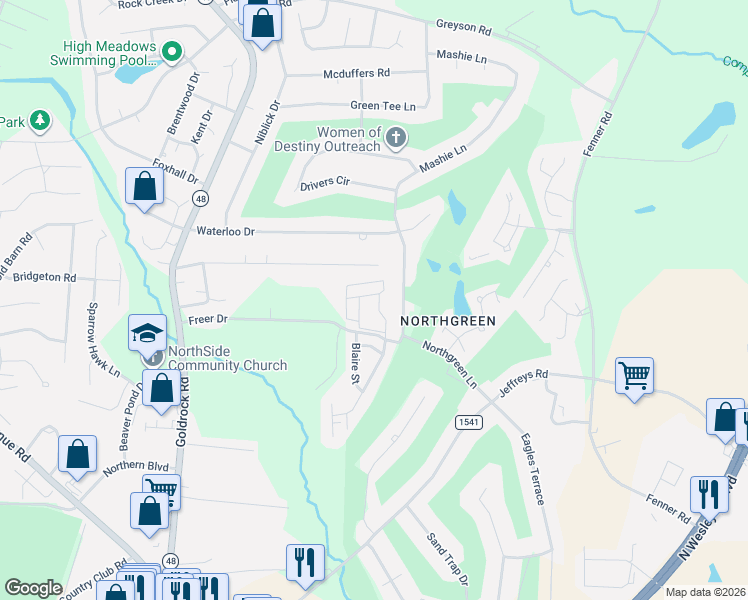 map of restaurants, bars, coffee shops, grocery stores, and more near 1000 Colony Square in Rocky Mount