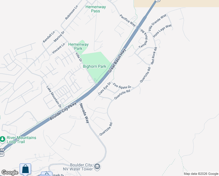 map of restaurants, bars, coffee shops, grocery stores, and more near 890 Moonstone Drive in Boulder City