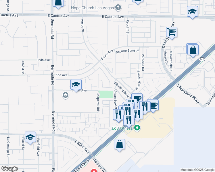 map of restaurants, bars, coffee shops, grocery stores, and more near 3616 Via De Leoni Avenue in Henderson
