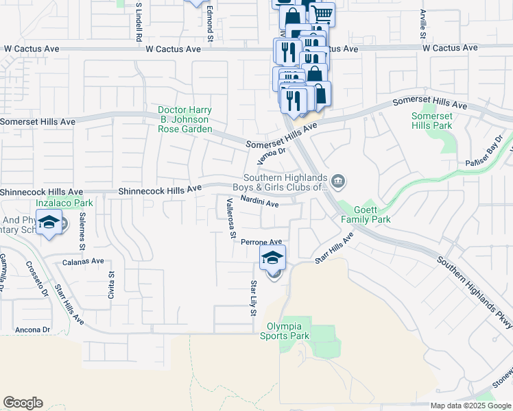 map of restaurants, bars, coffee shops, grocery stores, and more near 4995 Nardini Avenue in Las Vegas