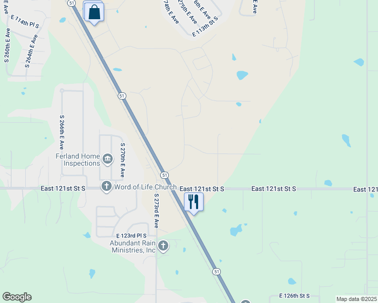 map of restaurants, bars, coffee shops, grocery stores, and more near 27548 East 119th Street South in Coweta