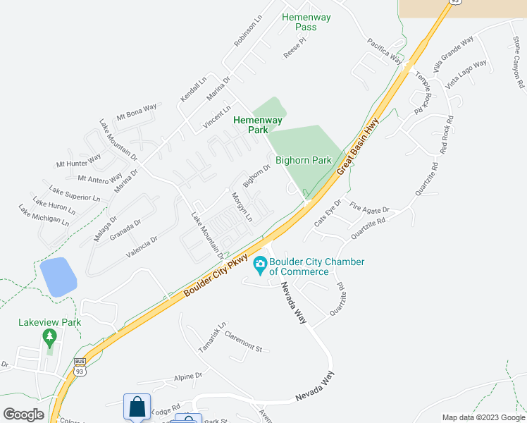 map of restaurants, bars, coffee shops, grocery stores, and more near 217 Big Horn Drive in Boulder City