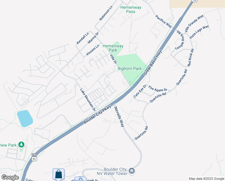 map of restaurants, bars, coffee shops, grocery stores, and more near 217 Big Horn Drive in Boulder City