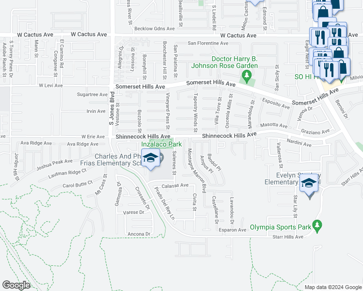 map of restaurants, bars, coffee shops, grocery stores, and more near 10945 Saint Rafael Street in Las Vegas
