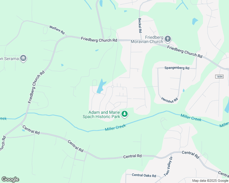 map of restaurants, bars, coffee shops, grocery stores, and more near 301 Friedberg Village Drive in Winston Salem