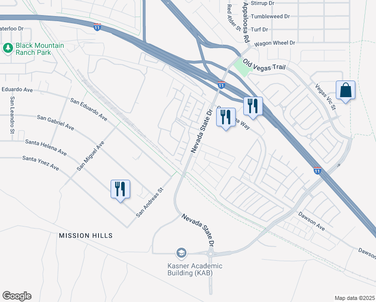 map of restaurants, bars, coffee shops, grocery stores, and more near 375 Conestoga Way in Henderson