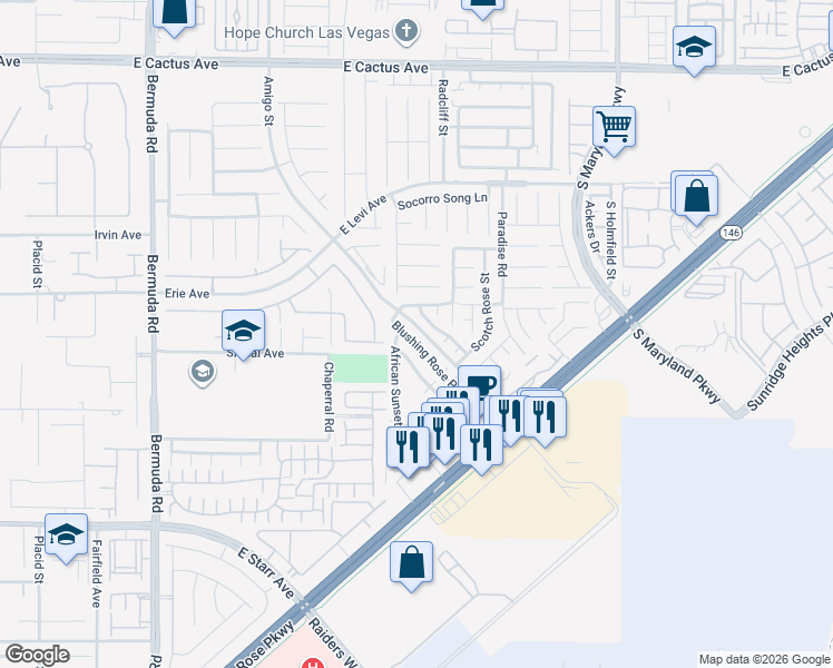 map of restaurants, bars, coffee shops, grocery stores, and more near 869 Shining Rose Place in Henderson