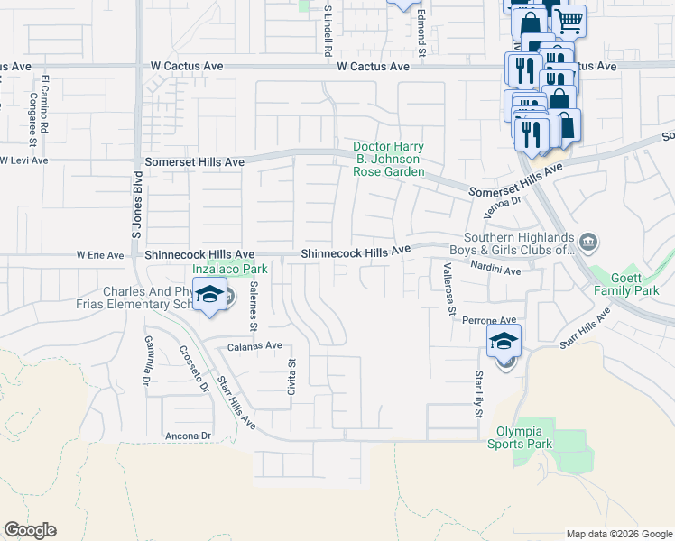map of restaurants, bars, coffee shops, grocery stores, and more near 5489 White Truffles Circle in Las Vegas