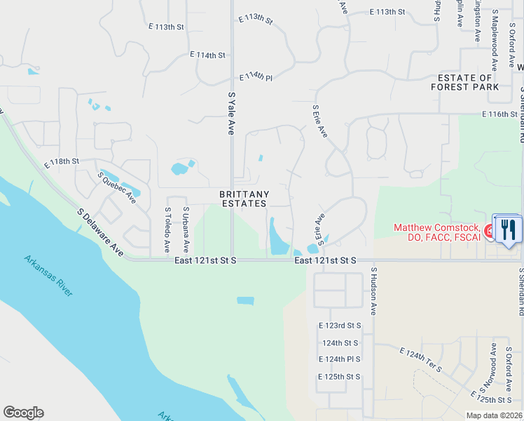 map of restaurants, bars, coffee shops, grocery stores, and more near 5019 East 119th Street in Tulsa