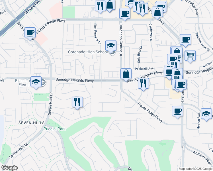 map of restaurants, bars, coffee shops, grocery stores, and more near 1016 Solaris Glow Street in Henderson
