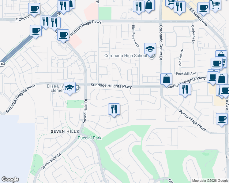 map of restaurants, bars, coffee shops, grocery stores, and more near 2987 Paseo Hills Way in Henderson
