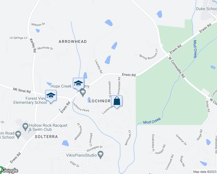 map of restaurants, bars, coffee shops, grocery stores, and more near 3100 Glenwood Drive in Durham