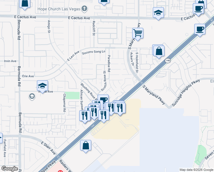map of restaurants, bars, coffee shops, grocery stores, and more near 10952 Scotch Rose Street in Henderson