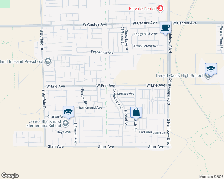 map of restaurants, bars, coffee shops, grocery stores, and more near 7312 Choctaw Valley Drive in Las Vegas
