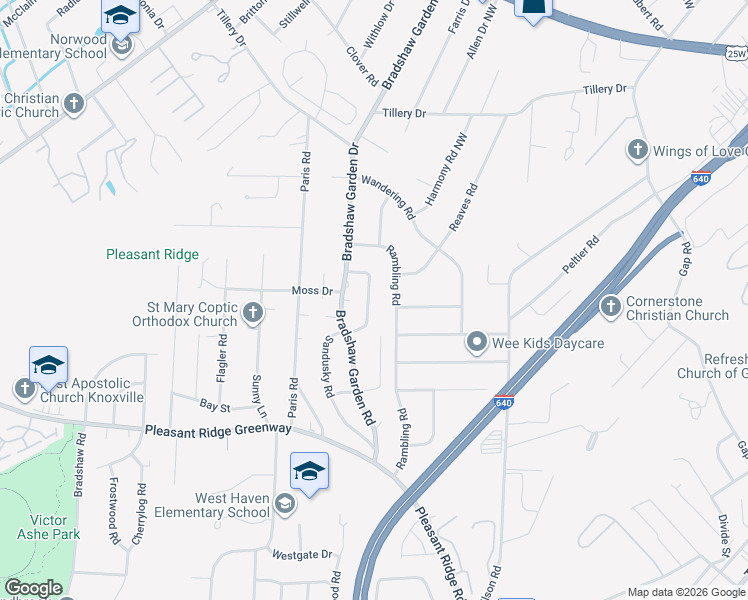 map of restaurants, bars, coffee shops, grocery stores, and more near 1710 Vada Circle in Knoxville
