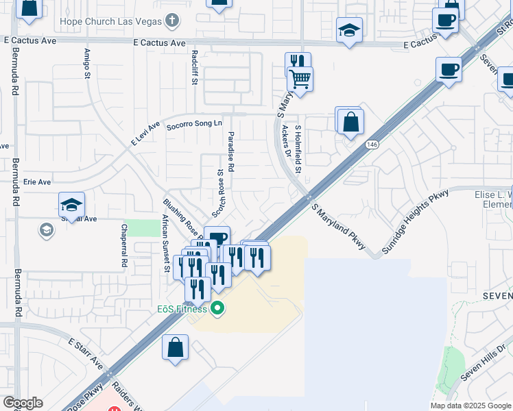 map of restaurants, bars, coffee shops, grocery stores, and more near 10965 Pinion Woods Court in Henderson