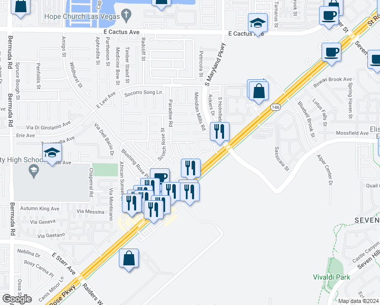 map of restaurants, bars, coffee shops, grocery stores, and more near 10965 Pinion Woods Court in Henderson