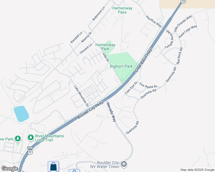 map of restaurants, bars, coffee shops, grocery stores, and more near 209 Jasmine Way in Boulder City
