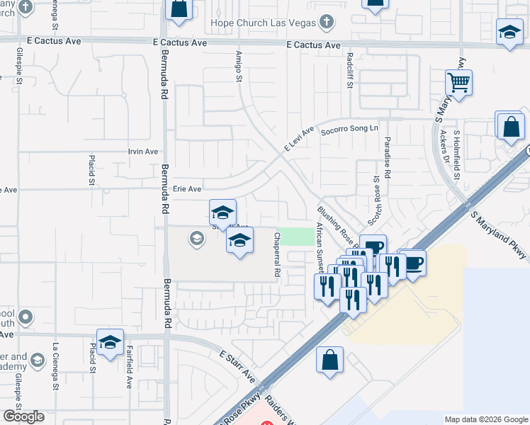 map of restaurants, bars, coffee shops, grocery stores, and more near 10958 Geyser Peak Street in Henderson