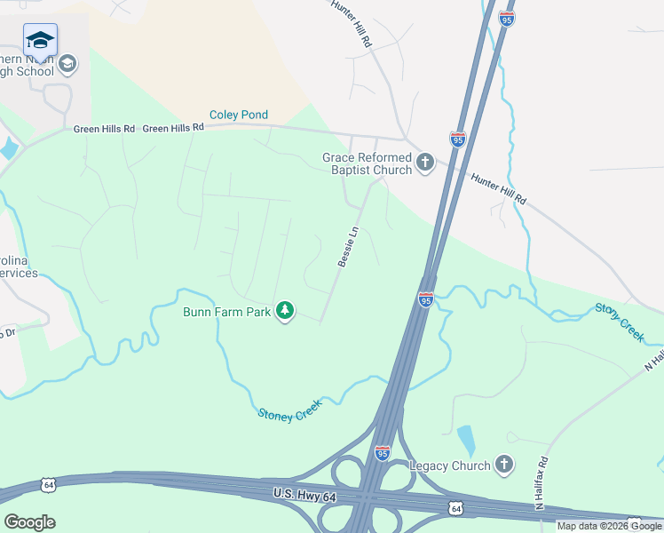 map of restaurants, bars, coffee shops, grocery stores, and more near 1690 Bessie Lane in Rocky Mount