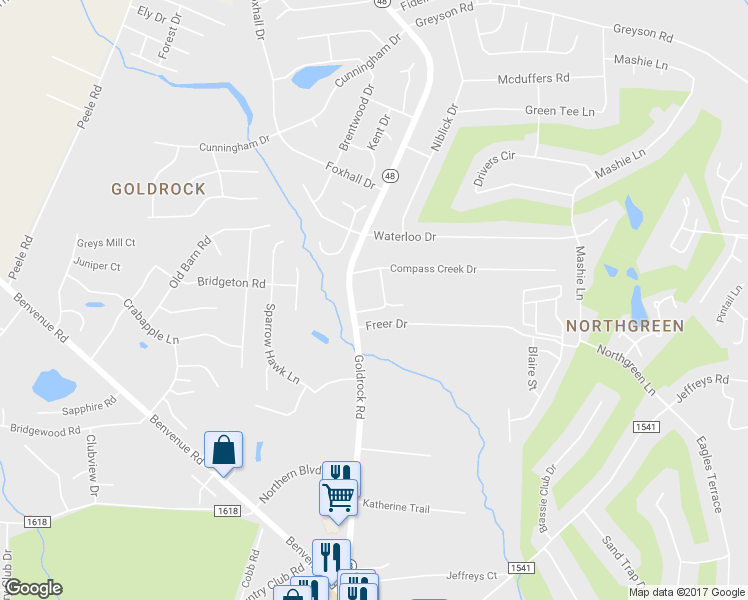 map of restaurants, bars, coffee shops, grocery stores, and more near 110 Braxton Place in Rocky Mount