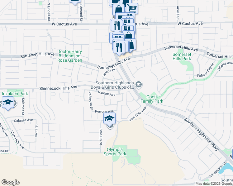 map of restaurants, bars, coffee shops, grocery stores, and more near 4882 Nardini Avenue in Las Vegas