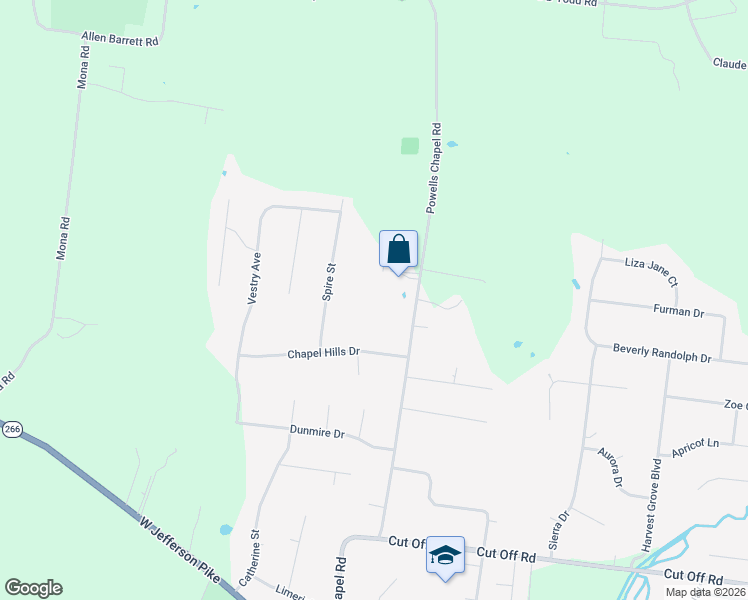 map of restaurants, bars, coffee shops, grocery stores, and more near 7931 Powells Chapel Road in Murfreesboro