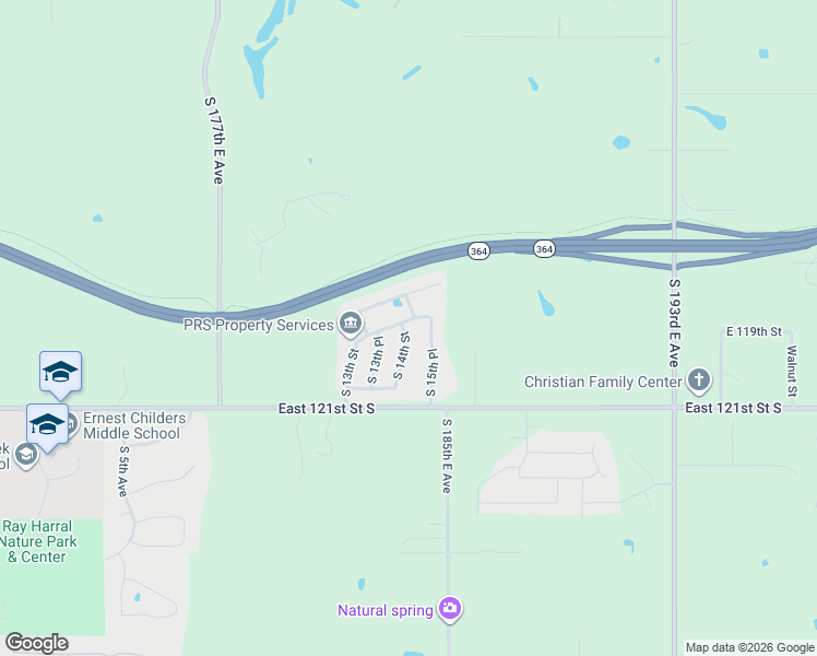 map of restaurants, bars, coffee shops, grocery stores, and more near 5909 South 14th Street in Broken Arrow