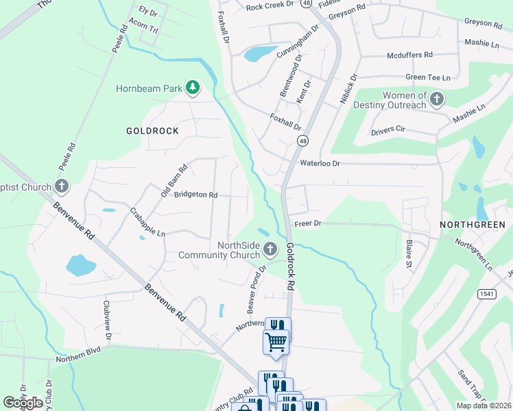 map of restaurants, bars, coffee shops, grocery stores, and more near 834-898 Goldrock Road in Rocky Mount