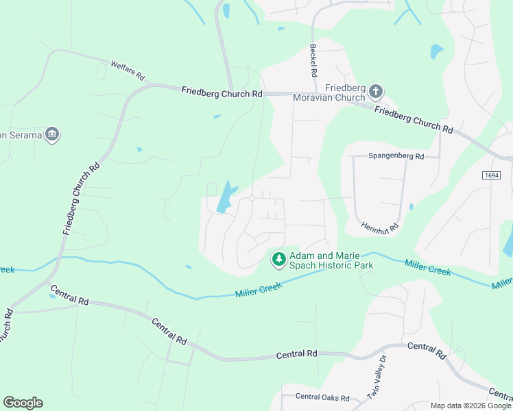 map of restaurants, bars, coffee shops, grocery stores, and more near 203 Friedberg Village Drive in Winston-Salem