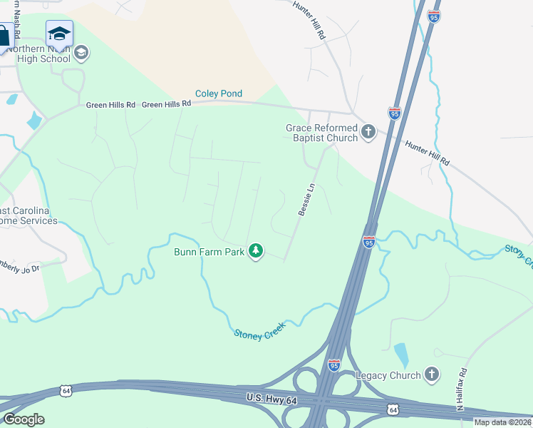 map of restaurants, bars, coffee shops, grocery stores, and more near 1716 Acorn Ridge Rd in Rocky Mt