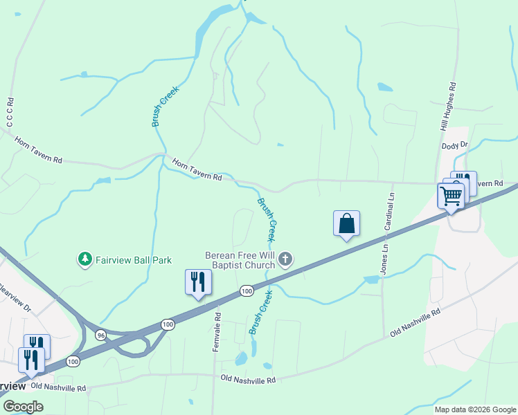map of restaurants, bars, coffee shops, grocery stores, and more near 7319 Horn Tavern Road in Fairview