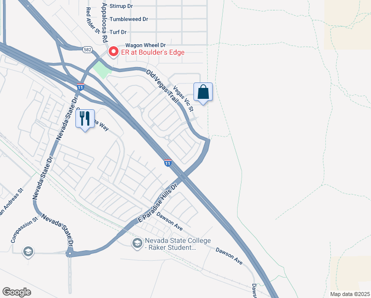 map of restaurants, bars, coffee shops, grocery stores, and more near 2586 Land Rush Drive in Henderson