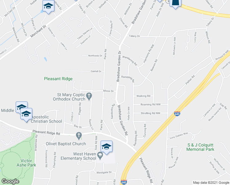 map of restaurants, bars, coffee shops, grocery stores, and more near 1801 Bradshaw Garden Road in Knoxville