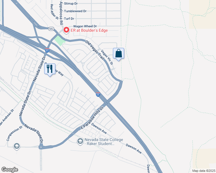 map of restaurants, bars, coffee shops, grocery stores, and more near 2586 Land Rush Drive in Henderson