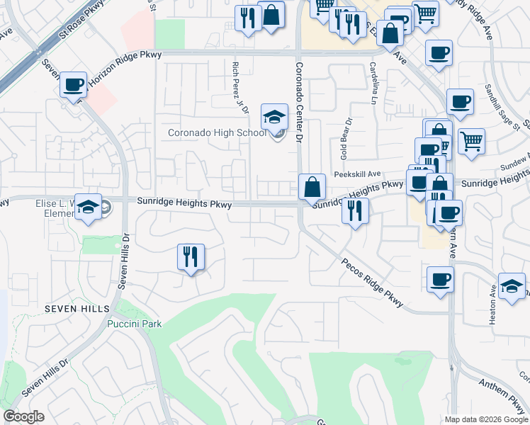map of restaurants, bars, coffee shops, grocery stores, and more near 1007 Solaris Glow Street in Henderson