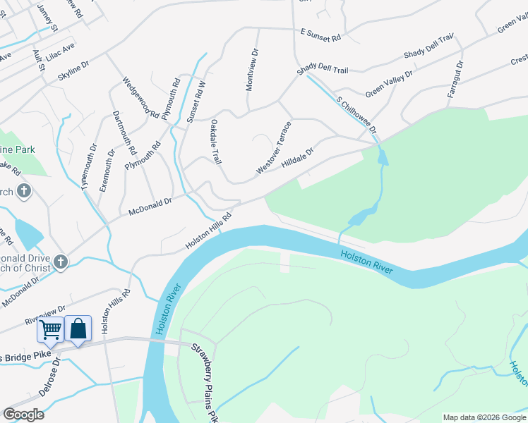 map of restaurants, bars, coffee shops, grocery stores, and more near 4516 Holston Hills Road in Knoxville