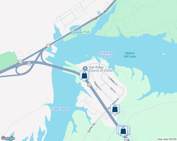 map of restaurants, bars, coffee shops, grocery stores, and more near 9231 Happy Lane in Oak Ridge