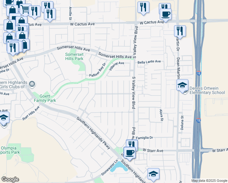 map of restaurants, bars, coffee shops, grocery stores, and more near 10924 Carberry Hill Street in Las Vegas