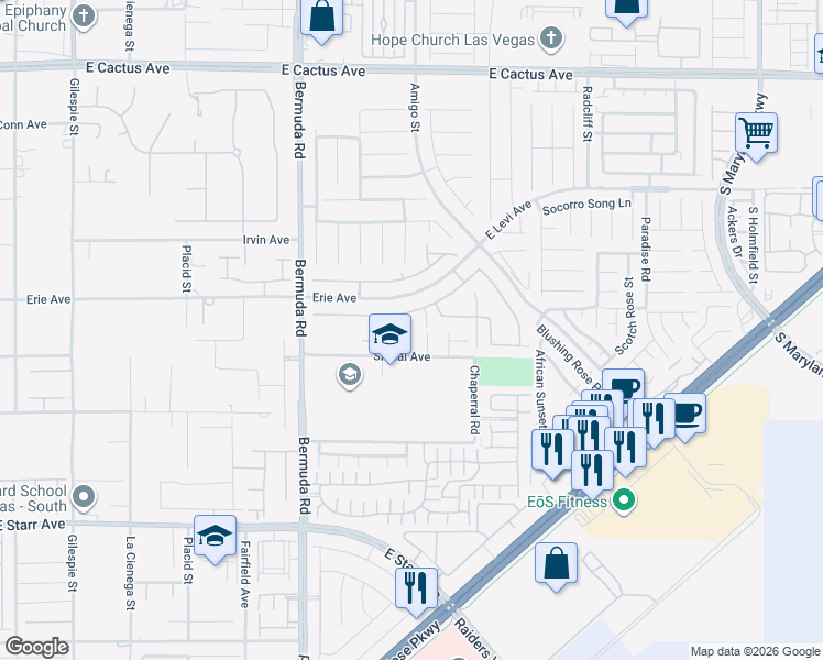 map of restaurants, bars, coffee shops, grocery stores, and more near 1032 Via Bella Dova Street in Henderson
