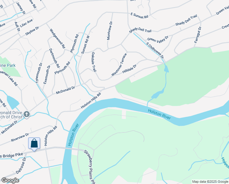 map of restaurants, bars, coffee shops, grocery stores, and more near 4516 Holston Hills Road in Knoxville
