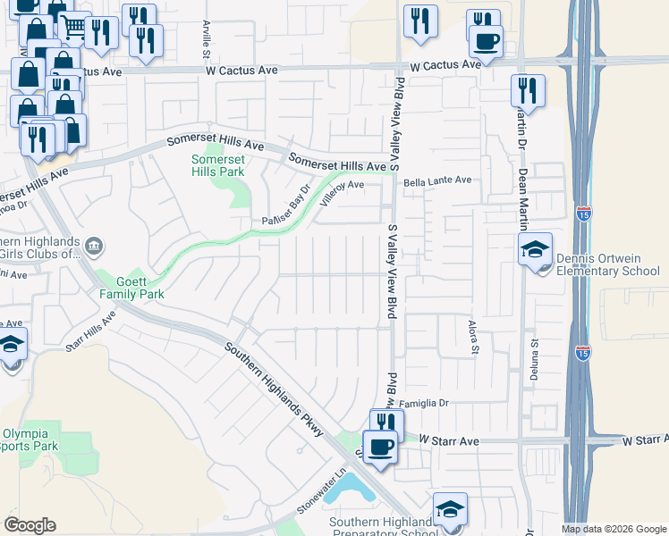 map of restaurants, bars, coffee shops, grocery stores, and more near 10924 Carberry Hill Street in Las Vegas